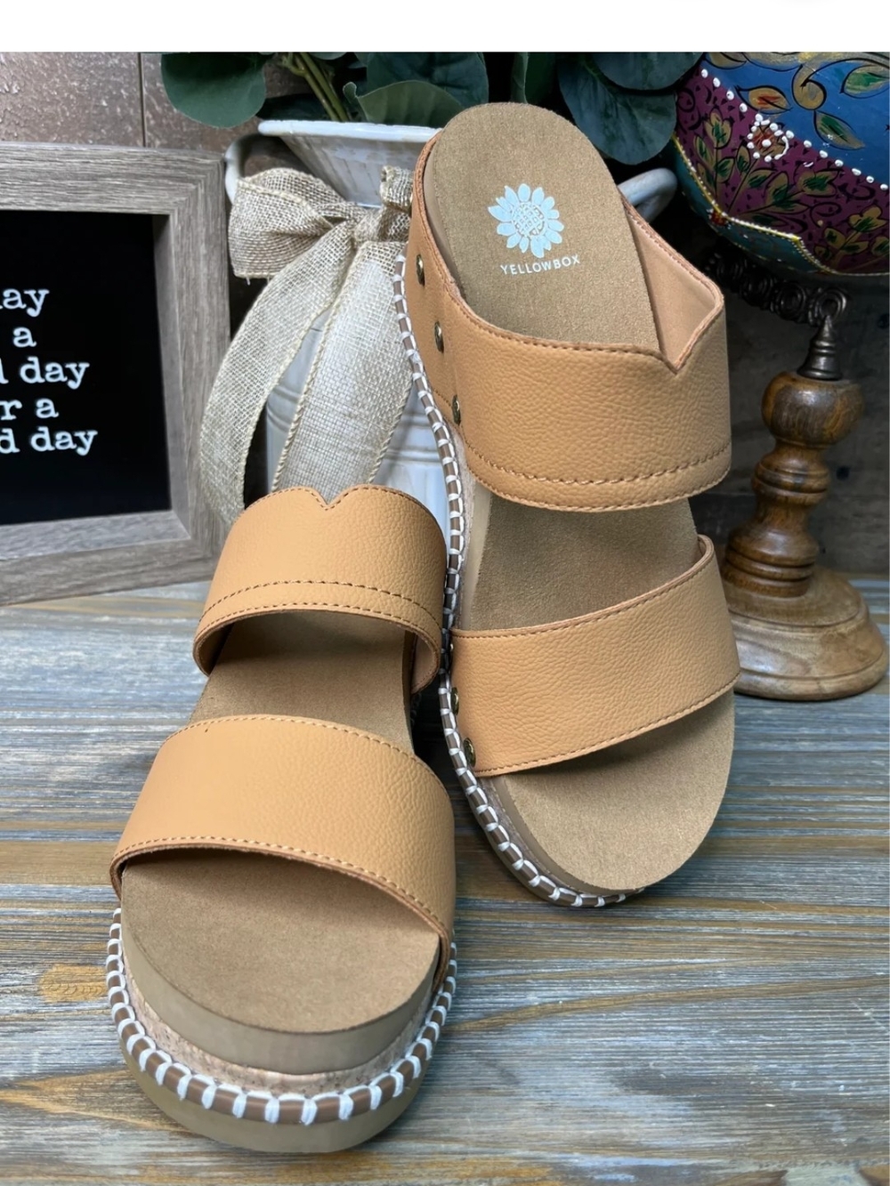Yellow Box Women's Tan Double-Strap Platform Slide Sandal